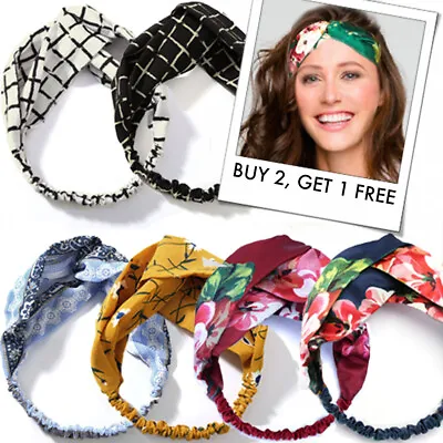 TWIST KNOT HEADBAND Hairband Boho Flower Fabric Hair Bandana Cross Turban Wrap • £3.50