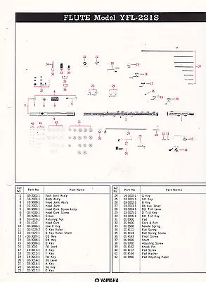 1980 YAMAHA MUSICAL INSTRUMENT PARTS LIST Ad Sheet - FLUTE Model YFL-221S • $20.38