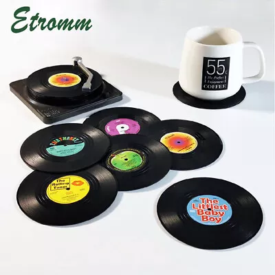 $9.95 • Buy Set Of 7 Coasters With Holder Coffee Tea Milk Cup Pad Mat Non-Slip Record CD