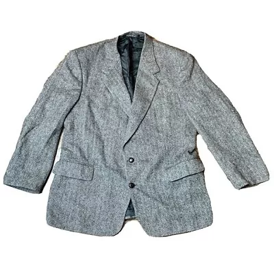 Robert Stock Men Textured Black/White 100% Wool Sport Coat Blazer Jacket 44R • $24