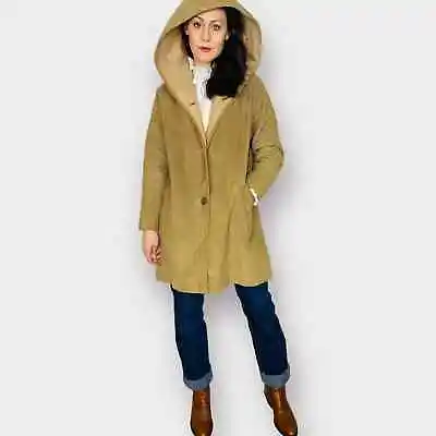 70s Tan Corduroy A-Line Coat With Hood • $98