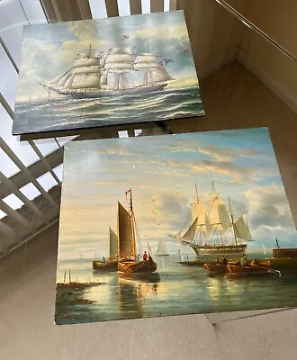 2 X Marine Oil On Board Paintings - Sailing Boat And A Harbour Scene - 8 X 10 In • £75