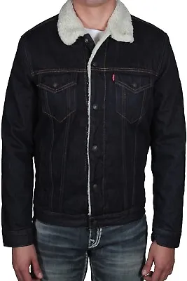 Levi’s Men’s Sherpa Denim Trucker Jacket In Juniper Rinse 16365-0075 • $75.60