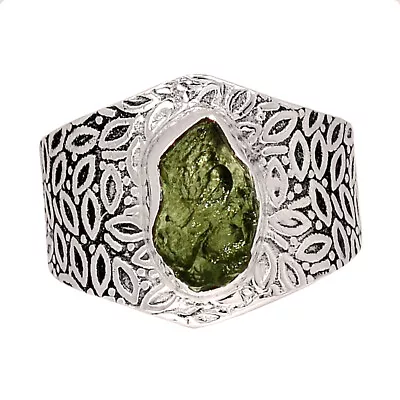 Natural Genuine Czech Moldavite 925 Sterling Silver Ring XS56 S.8 CR41919 • $18.99