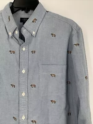 J. Crew Men's L Slim Blue Oxford Shirt Embroidered St. Bernard Dogs Long Sleeve • $14.90