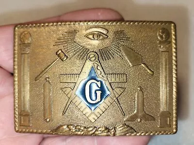 Nice Vintage Solid Bronze Freemasonry Masonic Belt Buckle Harry Kutzner Co. • $16.99