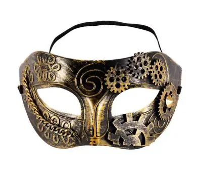 £11.99 • Buy Gold Steampunk Mask Plain Mens Masquerade Cosplay Vintage Fancy Dress CT01285