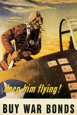 Keep Him Flying Vintage World War II Two WW2 USA Military Propaganda Poster • $9.99