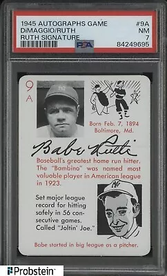 1945 Autographs Game #9A Joe DiMaggio Babe Ruth Signature HOF PSA 7 NM • $15.50