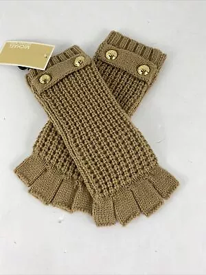 Michael Kors  Gloves ￼Fingerless Brown Cable Knit Silver Logo Buttons H3 • $49.99