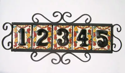 5 Mexican BLACK House Numbers Tiles With HORIZONTAL Iron Frame  • $52