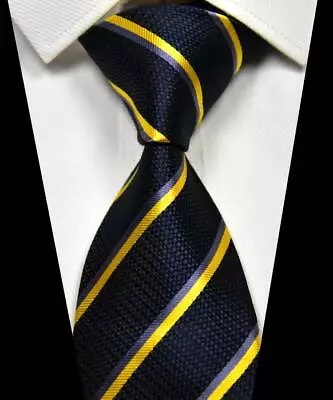 New Classic Striped Dark Blue Yellow 100% Silk Men's Necktie Neck Tie 3.15'' 8CM • $9.99