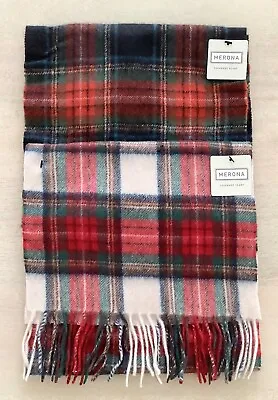 Two Merona Cashmere Tartan Plaid Scarves - Cream/Red + Black/Red - NWT • $24.99