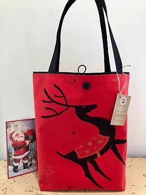 Mid Century Atomic Reindeer Christmas Tablecloth Tote Bag California Hand Prints • $52