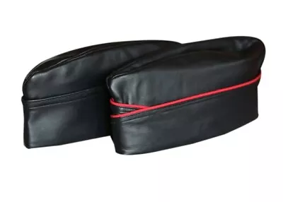 Genuine Leather Adult Army Soldier Side Envelope Cap Hat Bluf Black Red Trim • $49