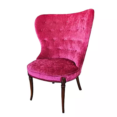 Vintage Velvet Red Cherry Wing Back Chair Deco Era Early 20th C. • $699