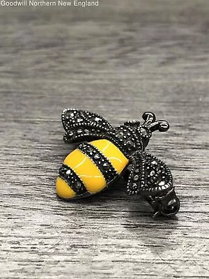 925 Sterling Silver Marcasite And Yellow Enamel Bumblebee Pin Brooch 1.25  5.00g • $15