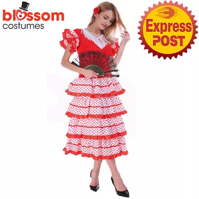 JDP97 Womens Red Spanish Mexican Carnival Flamenco Latin Dancer Samba Costume • £18.13