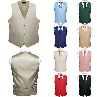 50 Colors Mens Vest Sleeveless V-Neck Pockets Waistcoat Without Tie Set Wedding • £22.79