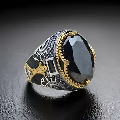 Black Onyx Men's Ring In 925 Sterling Silver Turkish Jewelry All Size • $46