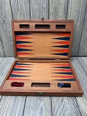 Vintage Wooden Backgammon Small Box Travel Set Mixed Solid Wood Inlay Pre-Owned • $29.99