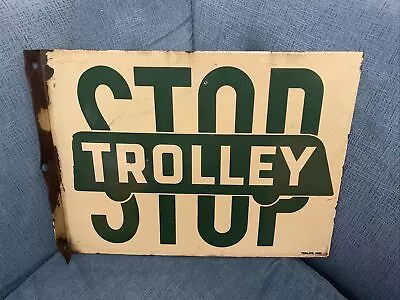 Vintage Trolley Stop Sign Shreveport LA 1930s 16x12” Double Sided Street Sign • $1500