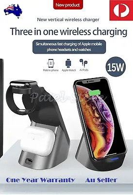 3in1 Qi Wireless Charger Charging Dock Stand For IPhone IWatch Earphones • $35.99