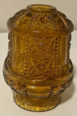 Vintage Indiana Glass Tea Light Votive   Stars And Bars  Amber 6.25  Fairy Light • $18.75