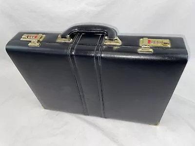 Black Leather Expandable Combination Lock Briefcase Attache Hard Case • $75
