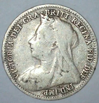 1900 GREAT BRITAIN THREEPENCE British Sterling Silver Coin Old Head Victoria VM5 • $7.15