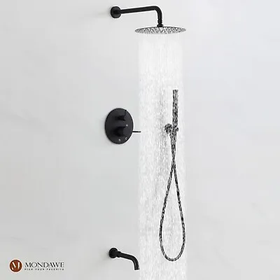 10'' Round Rainfall Shower Head Faucet Set Shower System Tub Spout W/Mixer Valve • $163.79