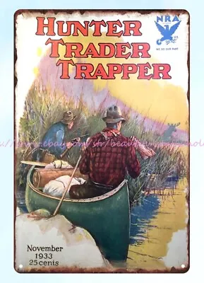1933 Hunter Trader Trapper Moose Hunter Boat Metal Tin Sign Home & Decor • $18.77