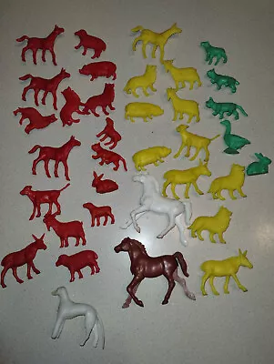 Lot Of 35 Vintage Plastic Farm Animals Marx? MPC? Red White Yellow Green • $22.49