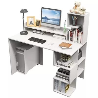 Modern Computer Workstation Desk Home Office Display Storage Bookshelves W/Hutch • $127.98