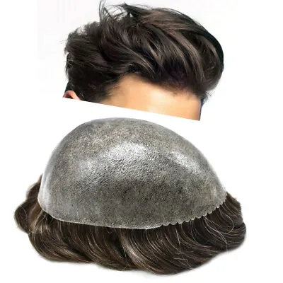 Mens Hair Replacement System Full Poly Thin Skin Toupee Units Human Hair Piece • $99.99