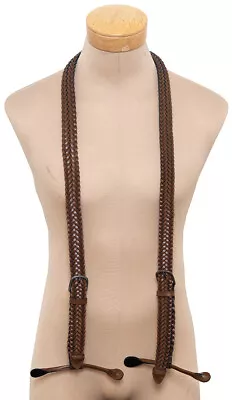 Vintage Handmade Woven Braided Basket Weave Leather Buckle Suspenders Braces • $34.99