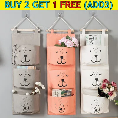 £2.59 • Buy 3~Pockets Wall Hanging Storage Bag Toy Cosmetic Organizer Pouch Home Closet UK