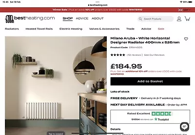 £79 • Buy Milano Aruba Radiator With TRV VALVES