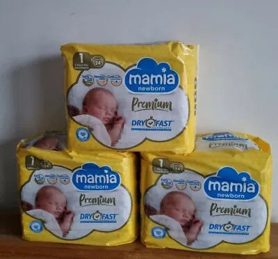 £9.29 • Buy 3  X ALDI Mamia Newborn Nappies, Size 1, 3 X Packs Of 24 (72  Nappies) Premium 