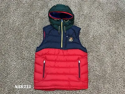 Polo Ralph Lauren Navy Red Downhill Skier Hooded Down Vest Jacket Size Xlarge • $144.99
