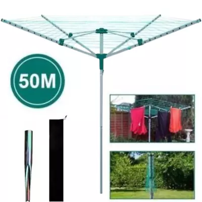 4 Arm 50M Rotary Airer Outdoor Clothes Garden Washing Line Folding Drying Dryer • £33.89