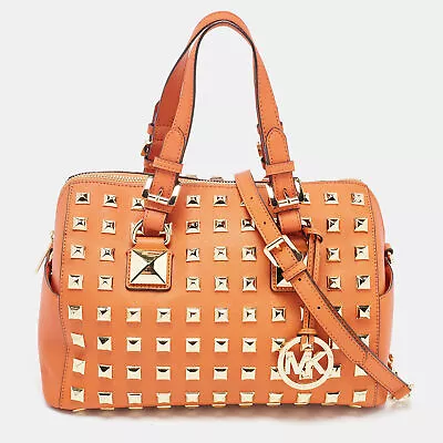 MICHAEL Michael Kors Orange Studded Leather Grayson Boston Bag • $131.25