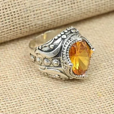925 Sterling Silver Men's Ring Citrine Gemstone Anniversary Ring All Size R193 • $20.69