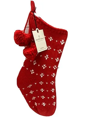 NWT Hearth And Hand Magnolia Christmas Stocking - White Red Knit With Red Poms • $13.60