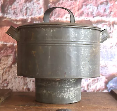 Antique Primitive Double Boiler Galvanized Tin Steamer Cooker Insert Pot & Lid • $19.95