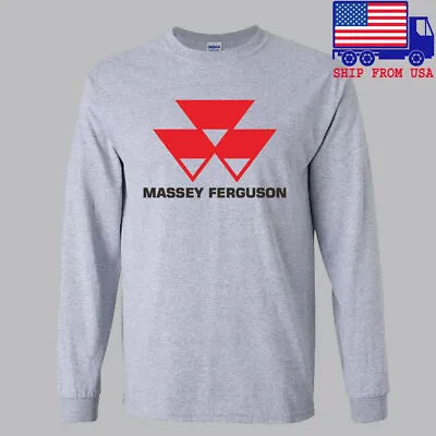 Massey Ferguson Tractor Logo Long Sleeve Grey T-Shirt Size S-2XL • $26.96