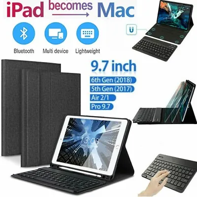 For IPad 5th/6th 9.7 In Air 2/1 Bluetooth Keyboard Case Stand With Pencil Holder • £20.61