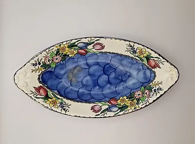 Vintage Maling Lustre Oval Dish Blue Spring Flowers • £9.99