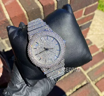 Full Blinged Out White Gold PT Heavy Ice Flooded Diamond Hip Hop Luxury Watch • $39.99