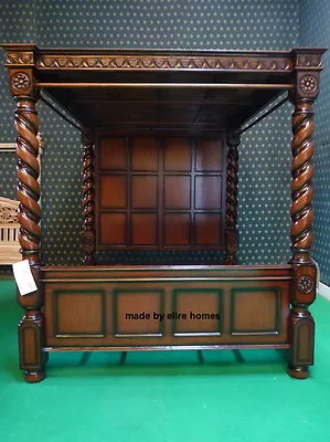 UK STOCK 5' King Mahogany Jacobean Twisted Columns Dour Poster Canopy Tudor  Bed • $5595.08